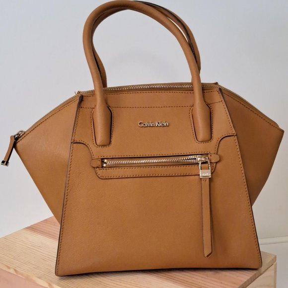 Calvin Klein Handbags - Calvin Klein Carmel Colored Pebbled Faux Leather Purse